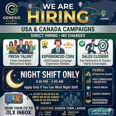 CSR Required in Garden Town Lahore - USA Campaign - Night Shift