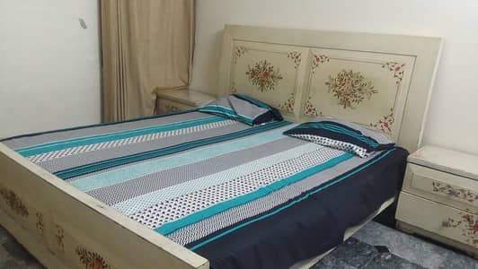 bed with sidestable and dressing table in white color without mattres