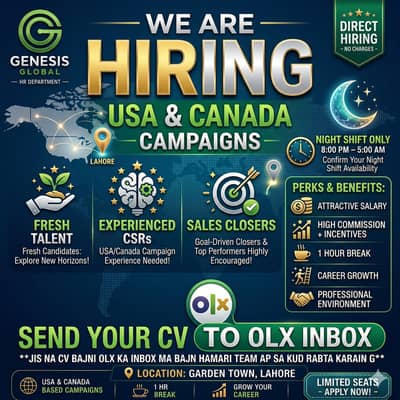 Fresh Staff Required for International Call Center - Night Shift