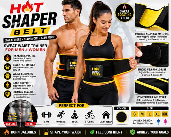 Hot Shaper Belt for Men & Women – Sweat Waist Trainer for Belly Fat Reduction, Tummy belt