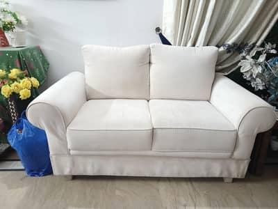 IKEA 2 Seat  Sofa White & Green  | Style Plush Velvet | Leg Stool Seat