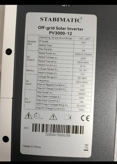 stabimatic 2kilowatt pv3000