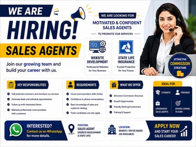 Fresh & Experienced Sales Agents Required