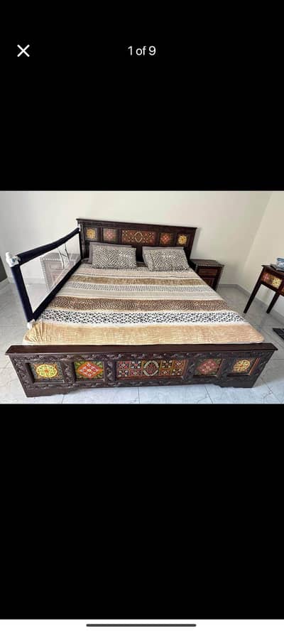 Double bed with side tables hand painted
