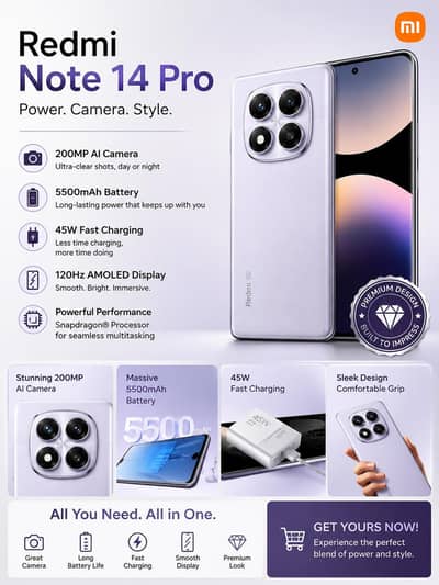 Xiaomi Redmi Note 14 Pro [ 11 Month Warranty] 8+8GB RAM/256 GB STORAGE