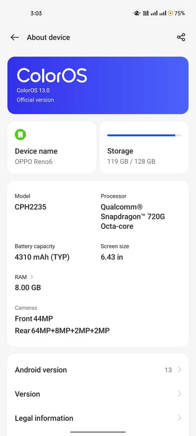OPPO Reno6 official pta prove with box original charger 8/128