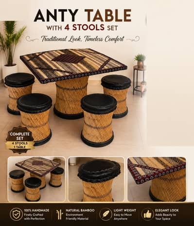 Bamboo Stools with antique table for sale