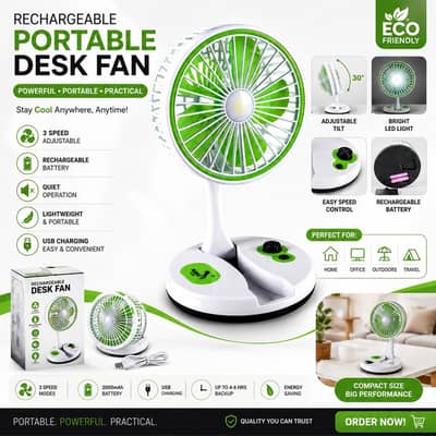 Rechargeable Portable Desk Fan with LED Light