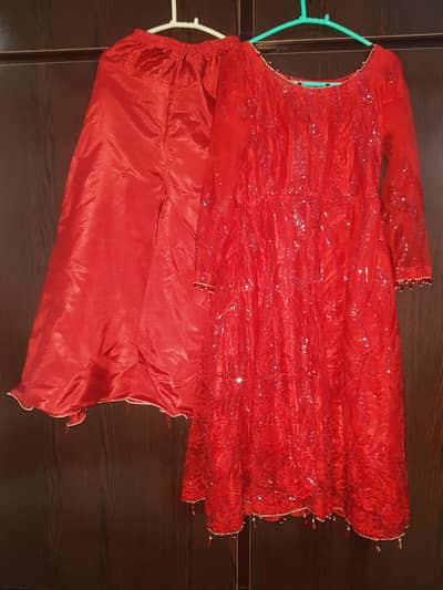 Red cutdana partywear dress/luxury partywear dress/cutdana work