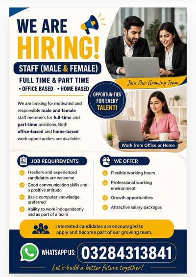 urgently hiring male and female staff required good salary