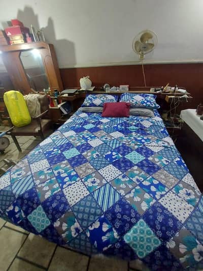 wooden bed dressing table spring mattress