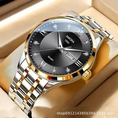 Classic Men's Quartz Watch With large Dial Steel Strap with Waterproof