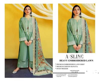 Green Embroidered Lawn 3Pcs Set for Women
