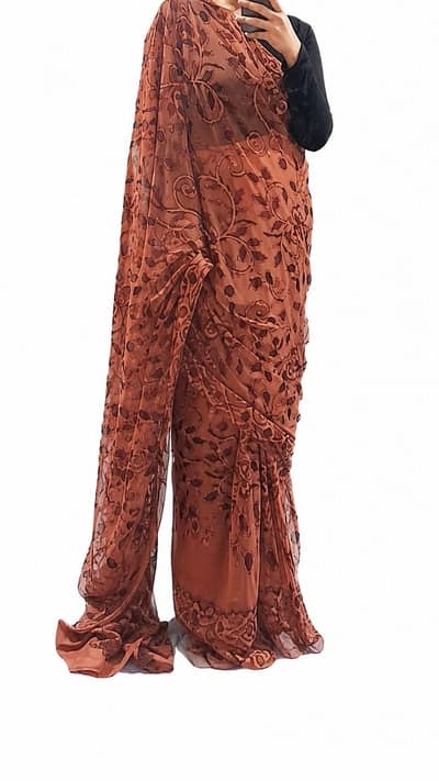  Elegant Rust Orange Printed Saree 