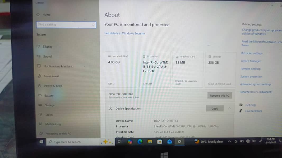 Microsoft surface i5 3rd 4/256  touch & type 5