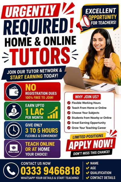 Online and Home Tutors Required