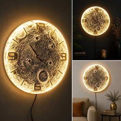 wall Clock/Luxury Moon LED Wall Clock / 3D Lunar Design Wall clock/