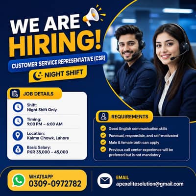 Call Center Job / CSR Required / Night Shift / Office Job /Fresher Job