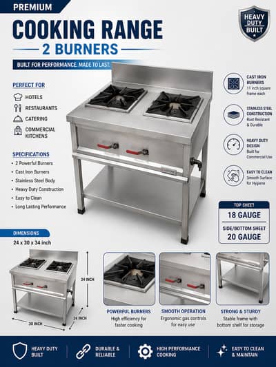 Commercial Cooking Range (2 Burners) – Heavy Duty Stainless Steel
