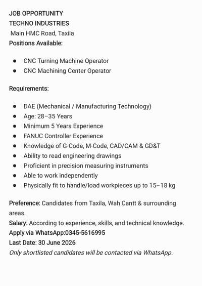 CNC machine Operator