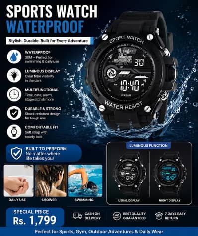 30M Waterproof Sports Watch – Stylish & Strong