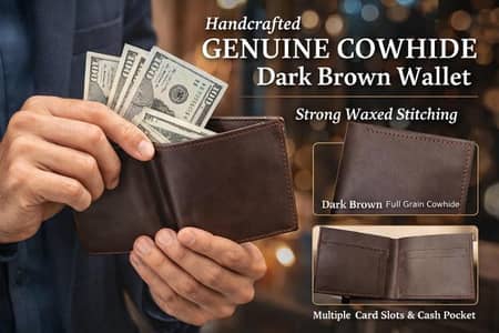 Handmade Dark Brown Genuine Cow Leather Wallet