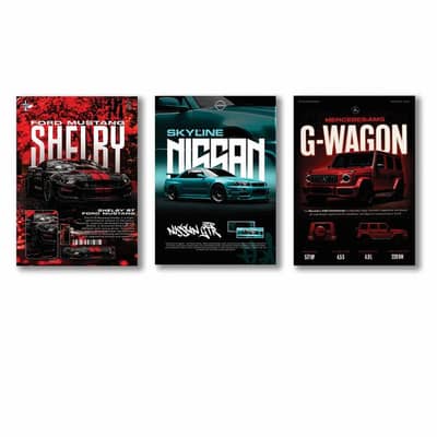 3 PCs cars wall art 8×11