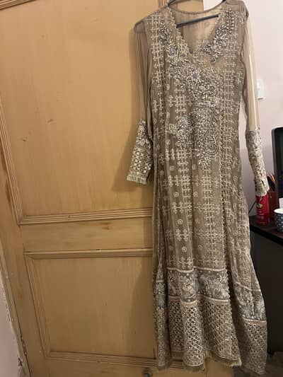 Stitched small size heavily embroidered chiffon dress with beading