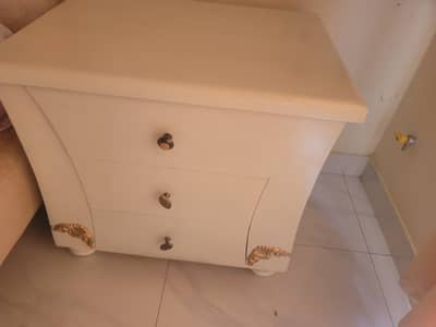 White and gold dressing table , gold and white mirror , drawers white
