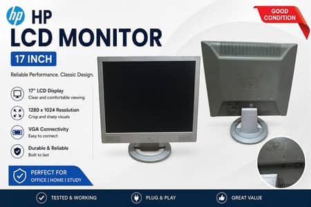 HP 17" LCD Monitor – Tested & Working | VGA Display | Good Condition