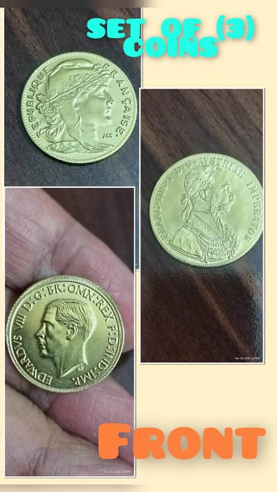 SET OF (3) WORLD OLD COINS | WORLD RARE COINS | OLD GOLD PLATED COINS