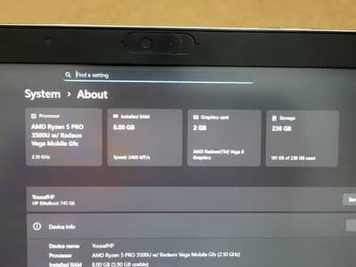 Hp elite book laptop-AMD ryezen 5 pro 3500u