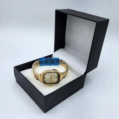 gold titanium watch with crystal bezel for woman