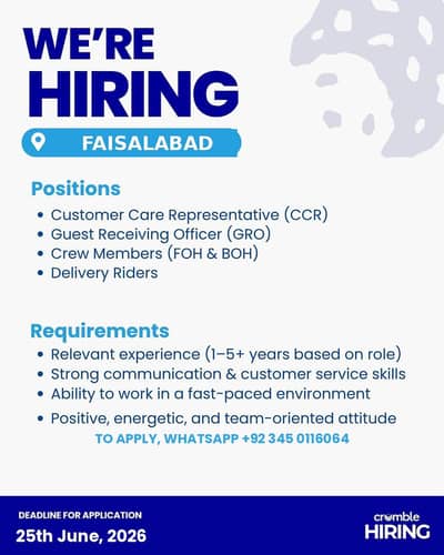 Customer Care Representative / Crew Member / Delivery Rider / GRO