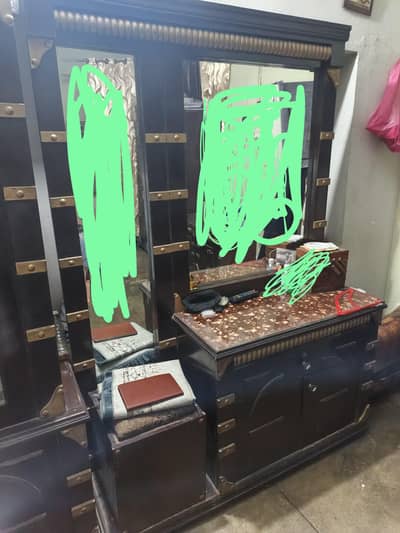 Double Bed, Almari,dressing table,brtan almari,bed side table