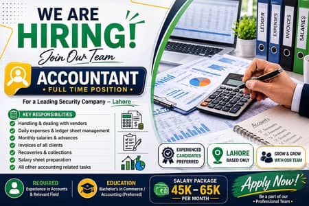 Accountant Required – Full Time (Lahore)