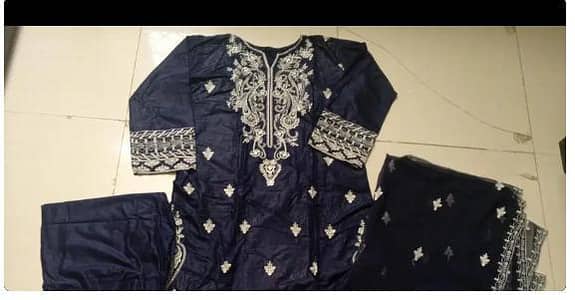 dark blue 3pcs lawn suit