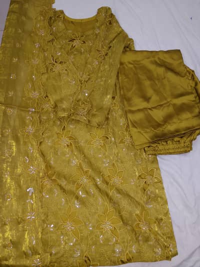 Mustard Yellow Cut work 3-Piece Suit