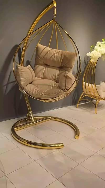 The Royal Golden Hoop Hanging Swing Chair with Premium Black Cushion**