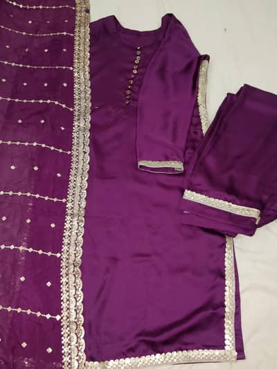 Purple Lava Silk 3-Piece Suit with Sequin Lace