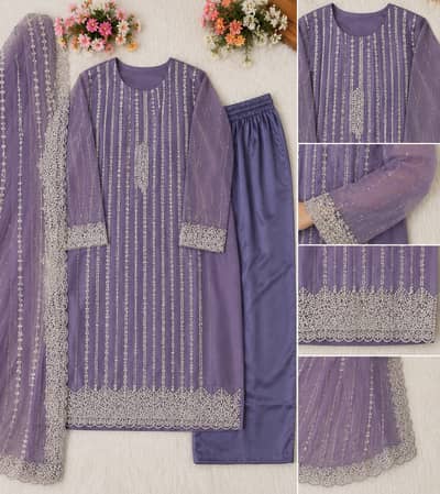 Bridal Cut Dana Work Net 3pc Embroided Suit