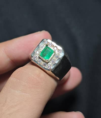 Natural Swat Emerald with Silver ring