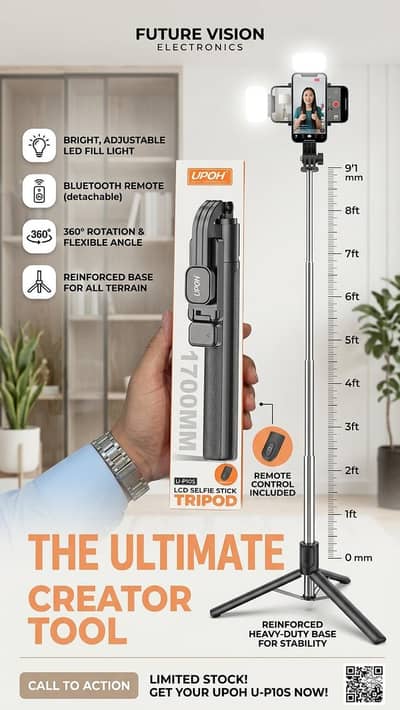 Ultimate 5.5 Feet Vlogging Tripod & Selfie Stick - Original UPOH Brand