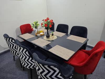 Elegant Custom-Made 8 Seater Dining Table with 8 Chairs | Premium UV