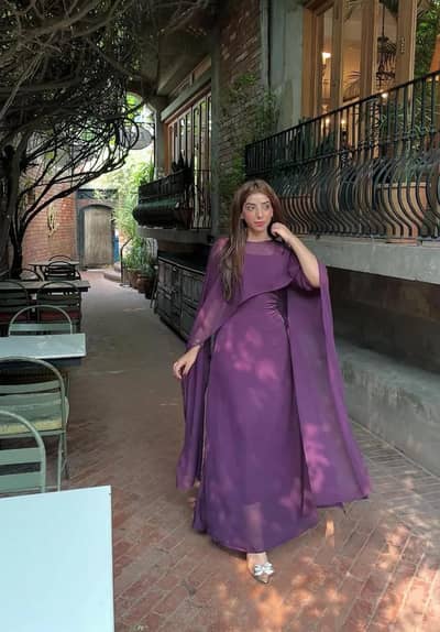 Elegant purple  Cape Style Maxi Dress | Modest & Graceful Look
