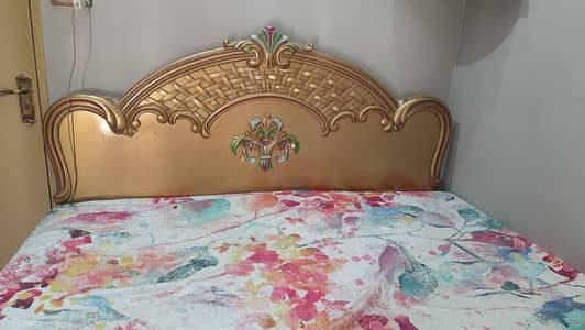 Dicopaint wooden bed with side tables, dressing table and Mattress