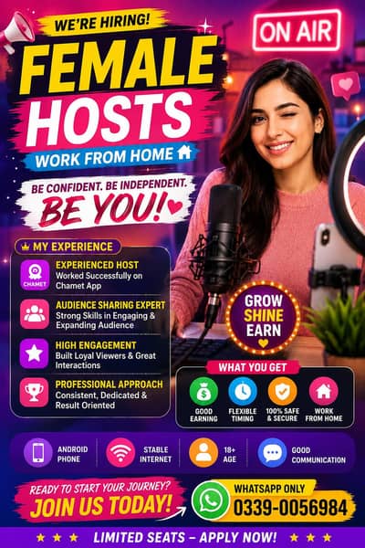 Female Live Hosts Needed – Good Earning