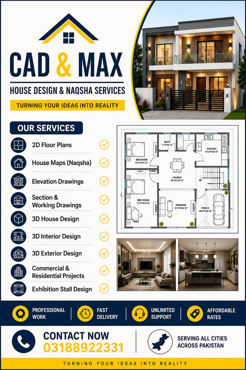 Interior Design/Maps/Naqsha/Renovation Draftsman/2D & 3D house design ...
