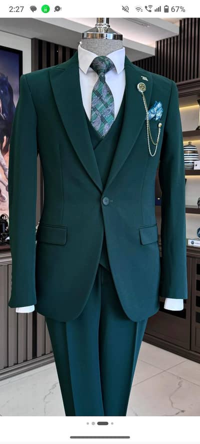 Zinc Green Men's Pent coat 3 piece for groom/ part wear Brand New
