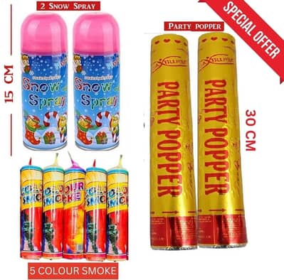 2x deal for birthday party product 2x Snow. party popper. 5 smoke Colo